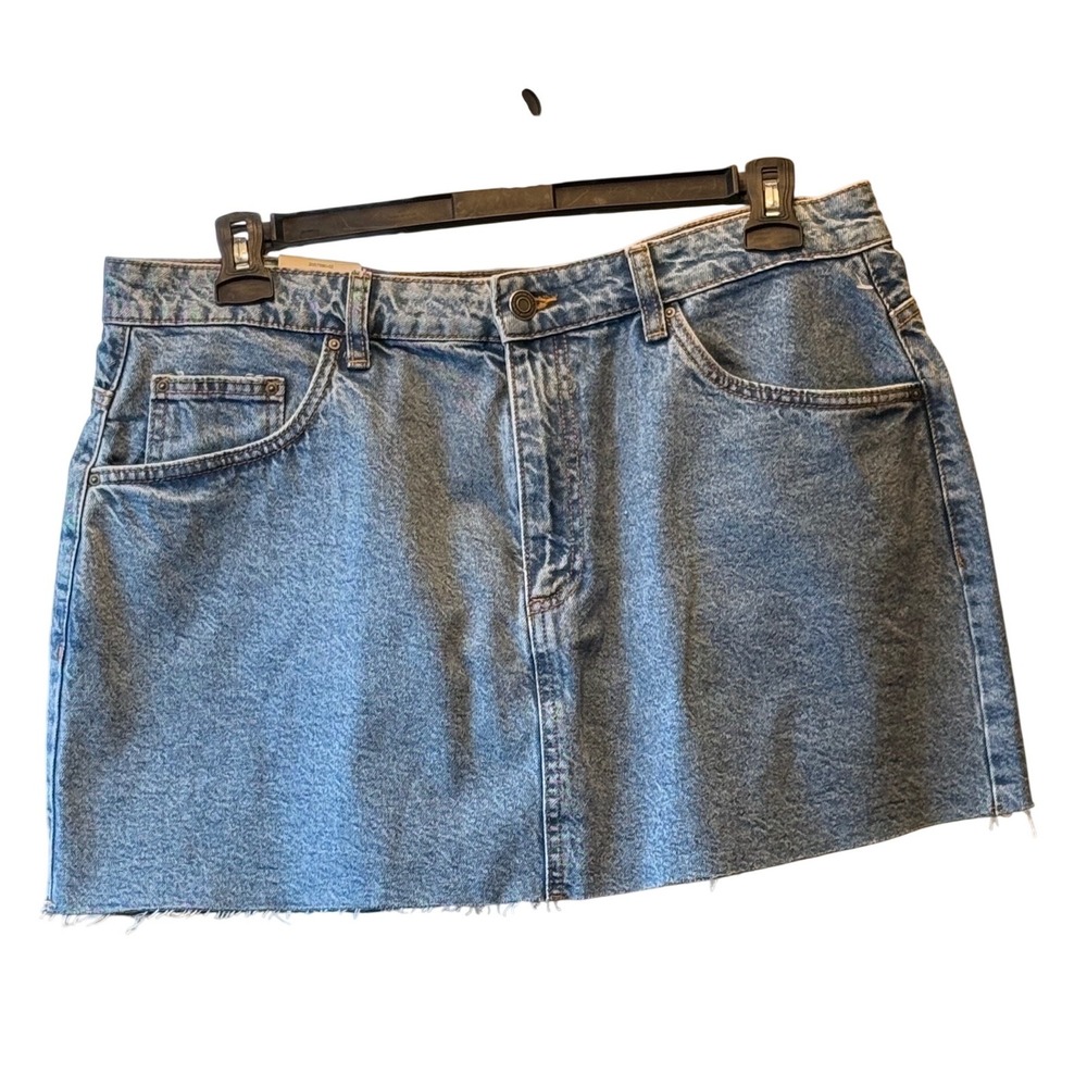 Cotton On Womens Denim Mini Skirt Offshore Blue Raw‎ Hem Size 34